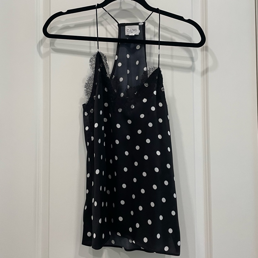 Cami NYC Black and White Polka Dot Racer Silk Charmeuse